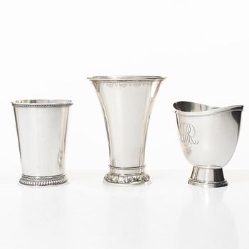 Bägare, 3 st, silver, Stockholm 1920-50-tal.