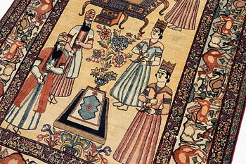 An antique Kerman Raver rug, South Persia, signed c. 238 x 143 cm.