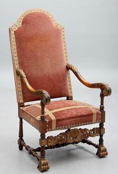 KARMSTOL, valnöt, barockstil. Omkring år 1900.