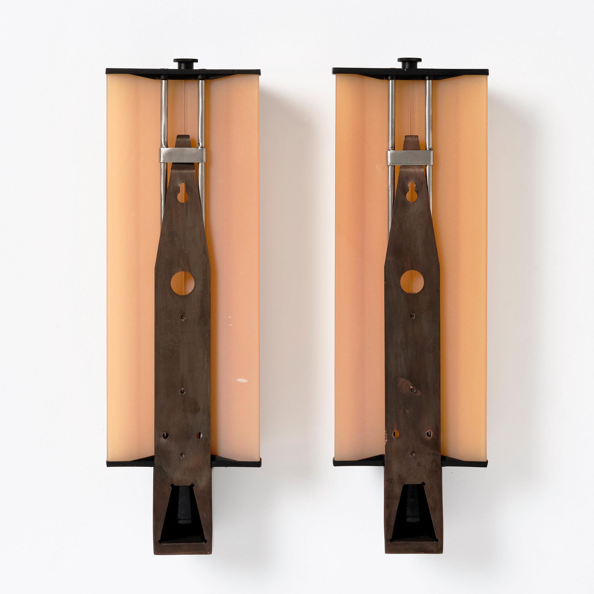 Poul Henningsen, a pair of 'Elongated (Langlyslampen)' wall lights, Louis Poulsen, Denmark post 1934.