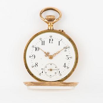 Pocket watch, 14K gold, with stand, 33.5 mm.