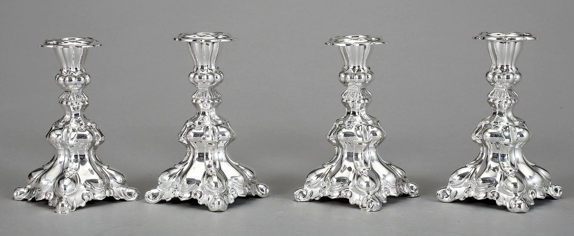 LJUSSTAKAR, 4st, silver, rokokostil, svenska importstämplar, 1900-tal.