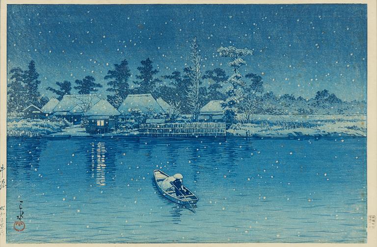 Kawase Bunjiro Hasui, "Ushibori in Snow", 1930.