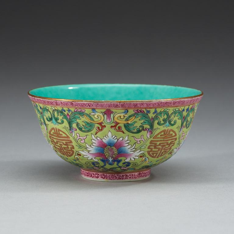 A famille rose bowl, Qing dynasty, with Jiaqing mark.