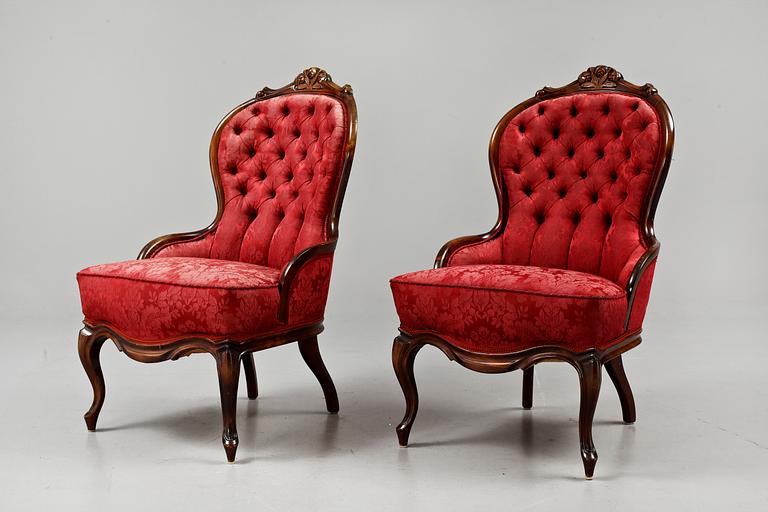 FÅTÖLJER, ett par, nyrokoko, 1800-talets slut.
