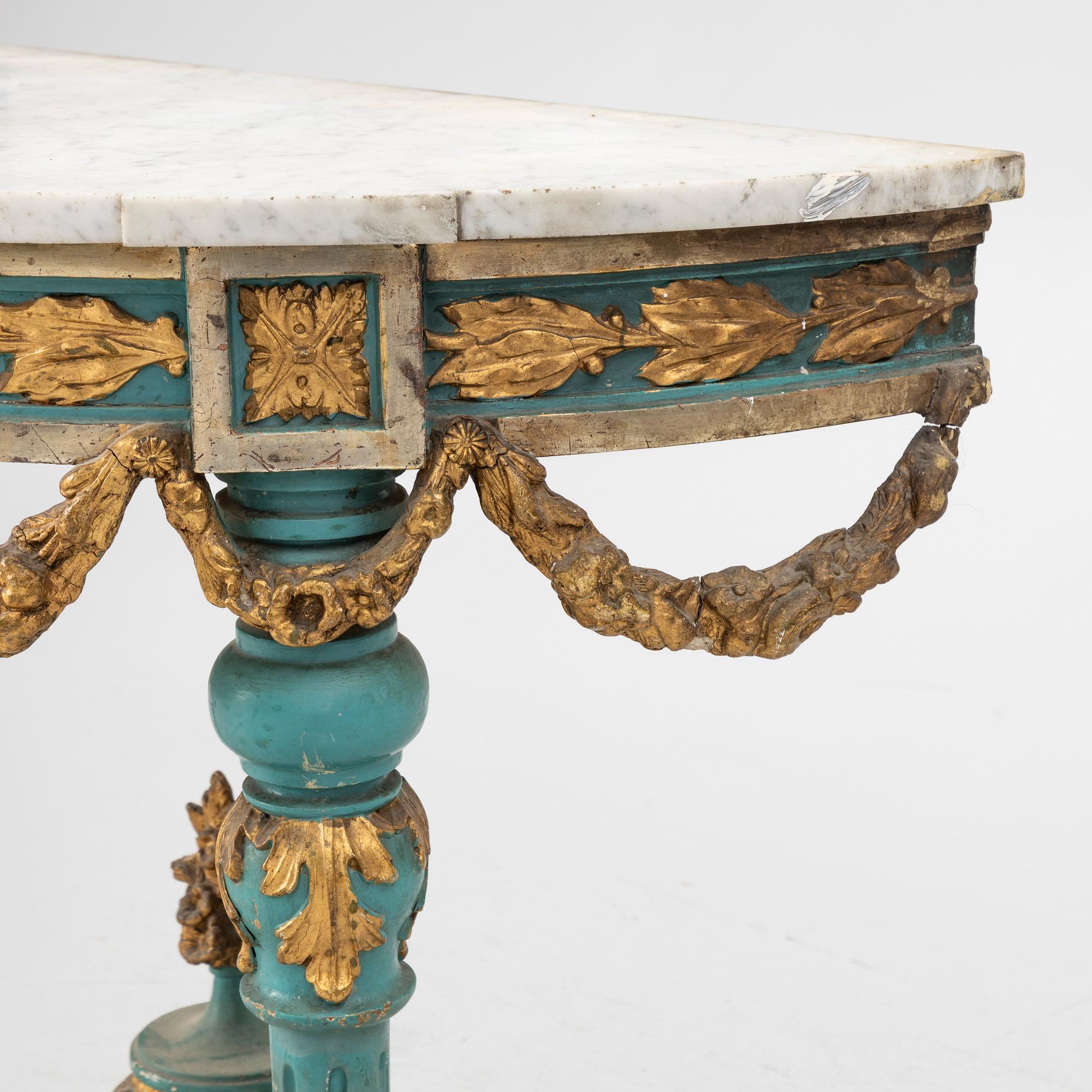 A Gustavian style console table, around 1900.