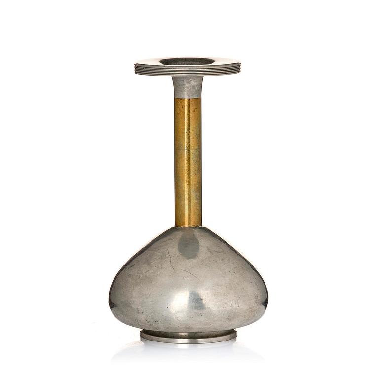 Sylvia Stave, a pewter and brass vase model 5557, C.G. Hallberg, Stockholm, 1933.