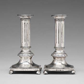 A pair of Swedish 18th century silver candlesticks, marks of Jacob Möller, Malmö 1799.