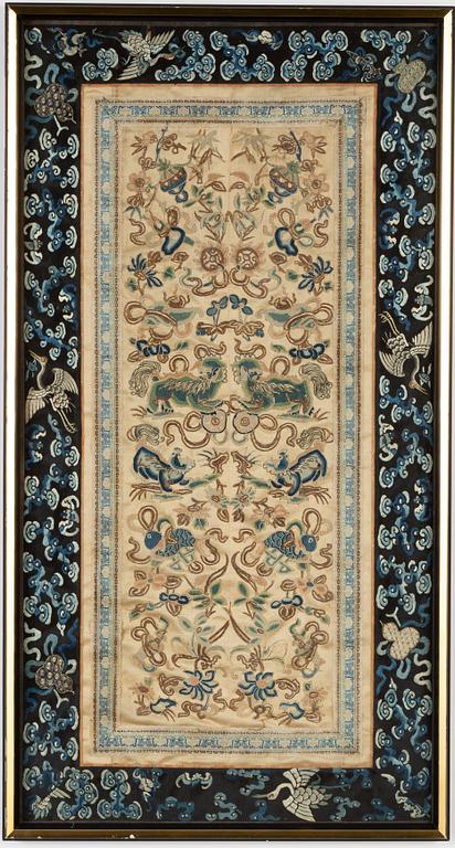 Broderi, siden. Sen Qingdynasti, omkring 1900. Ramat.