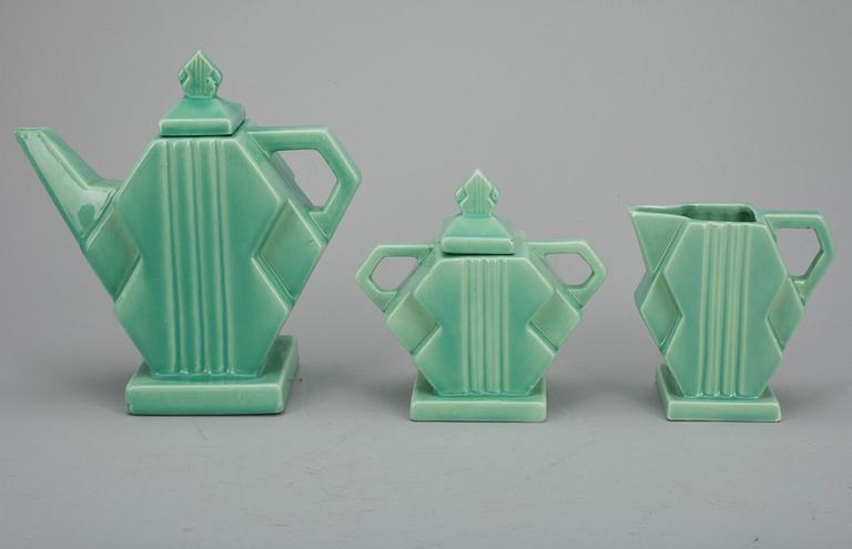 KAFFESERVIS, 17 delar, art deco, flintgods, enligt uppgift USA.