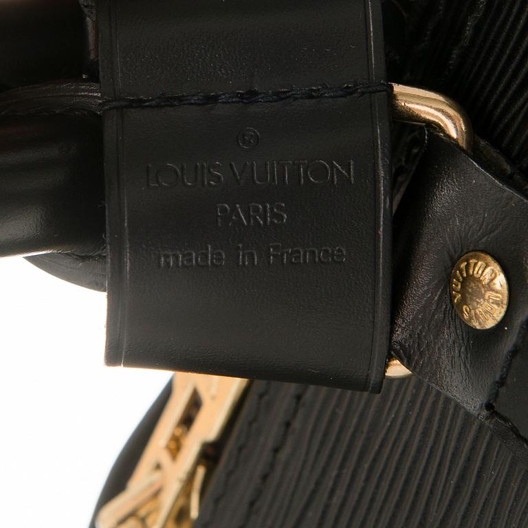 LOUIS VUITTON BLACK EPI LEATHER KEEPALL 50 TRAVEL BAG.