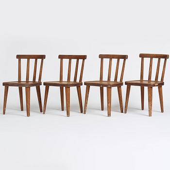 Axel Einar Hjorth, a set of four stained pine "Utö" chairs, Nordiska Kompaniet, Sweden 1930s.