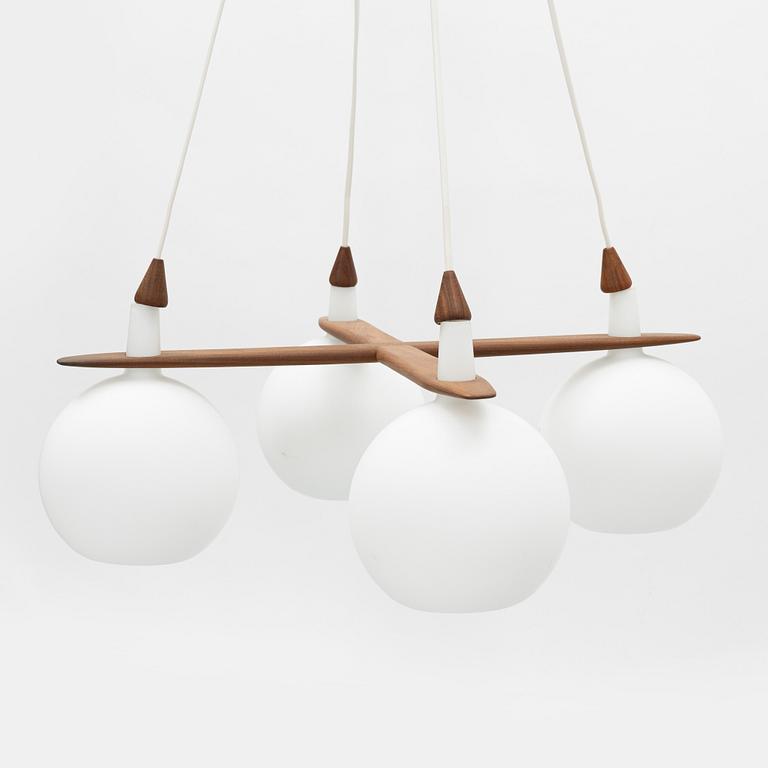 Uno & Östen Kristiansson, a teak and glass ceiling light, Luxus, Vittsjö.