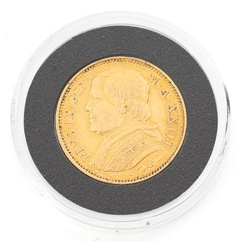 Guldmynt, Vatikanstaten, Pius IX, 20 Lire, 1868.