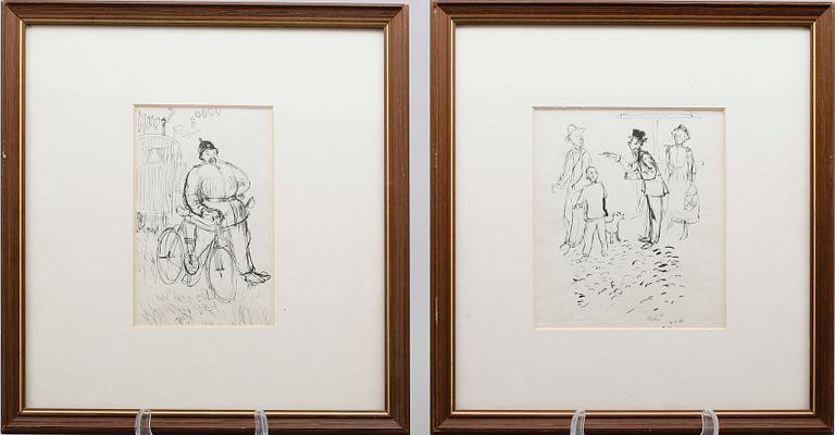 RAGNAR LINDEN, blyerts- och tuschteckningar, 9 st, signerade.