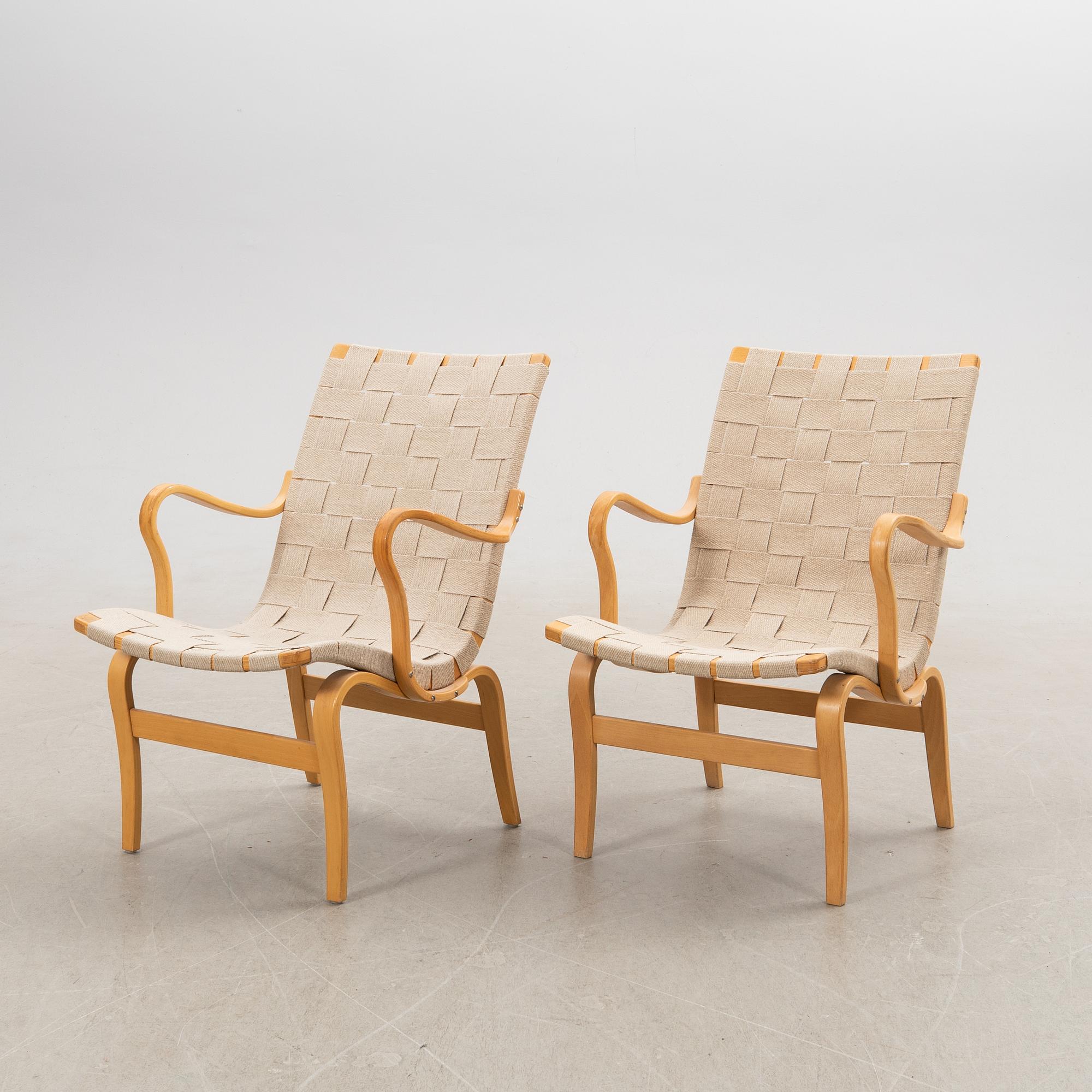 Bruno Mathsson, Armchairs/Chair pair, "Eva", Karl Mathsson Company, late 20th century.