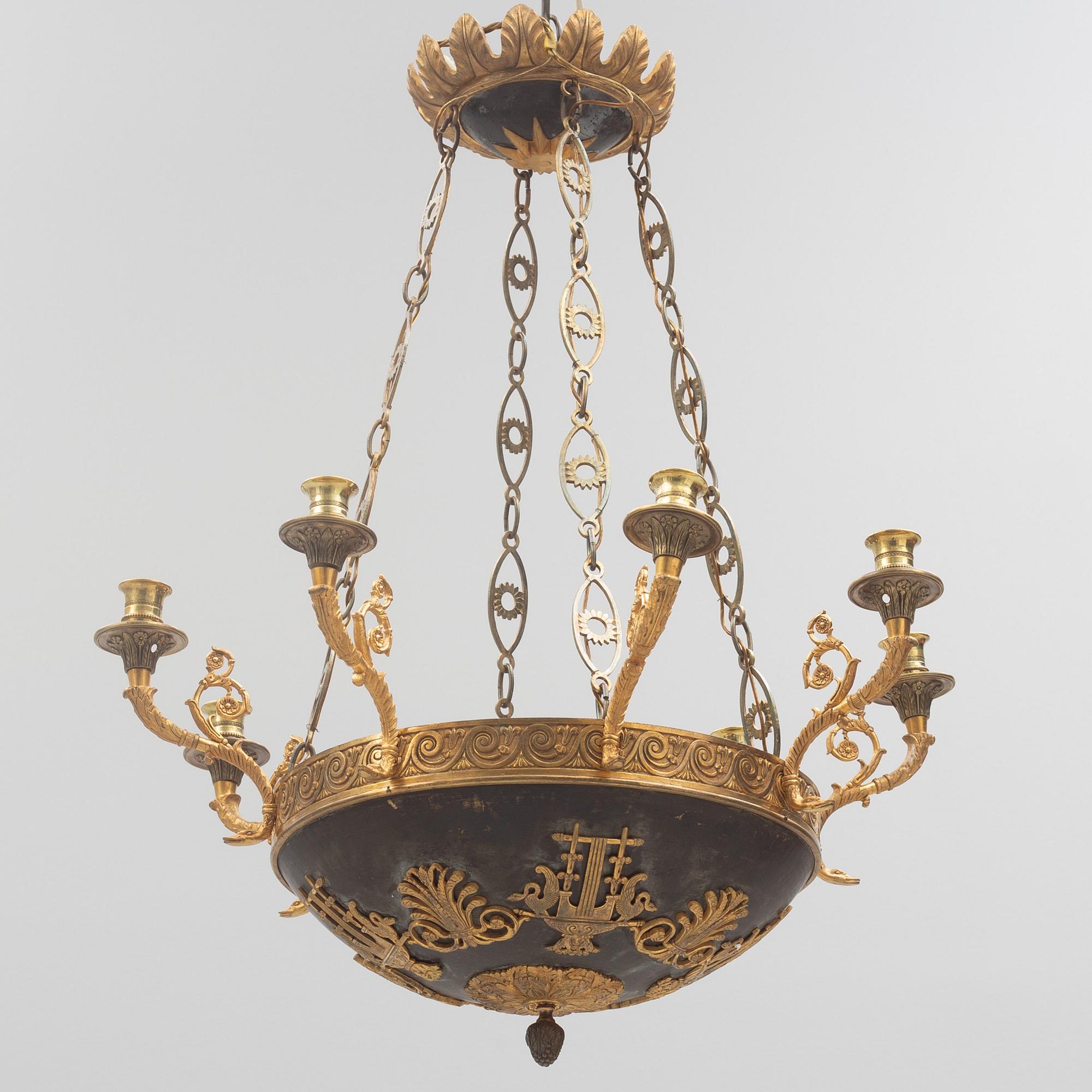 A Karl Johan ceiling lamp, first half of the 19th century.