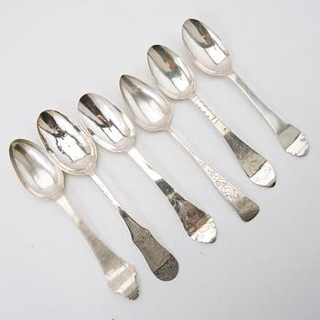Spoons, 6 pieces, silver, 18th-19th century.