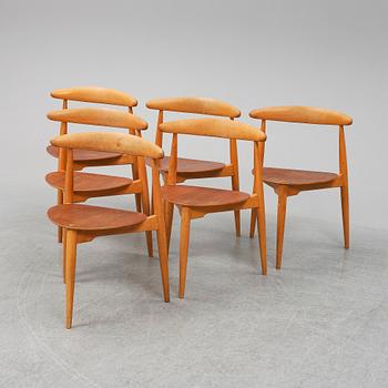 HANS J WEGNER, "Hjerte- set", matbord med sex stolar, Fritz Hansen, Danmark 1950-tal.