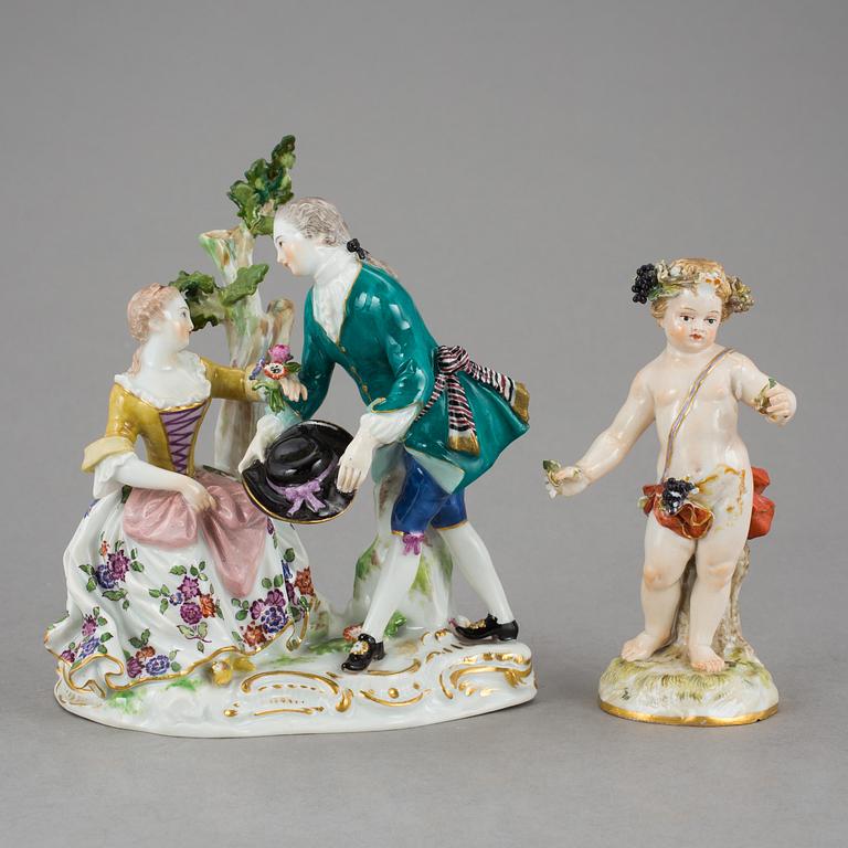 FIGURINER, 2 st, porslin. Meissen, 1800-talets slut.