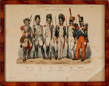 LITOGRAFISKA UNIFORMPLANSCHER, 7 st, Costumes de l'armée Française, 1800-talets slut.