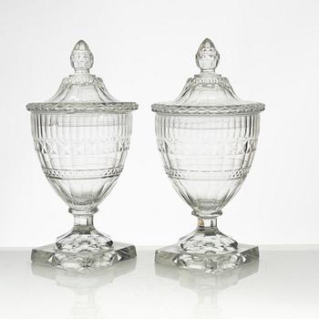 A pair of glass bonbonnières, probably Ireland. 19th century.