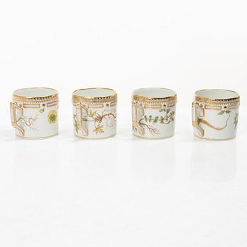 Royal Copenhagen, seven mocka cups with saucers, 'Flora Danica', Denmark.