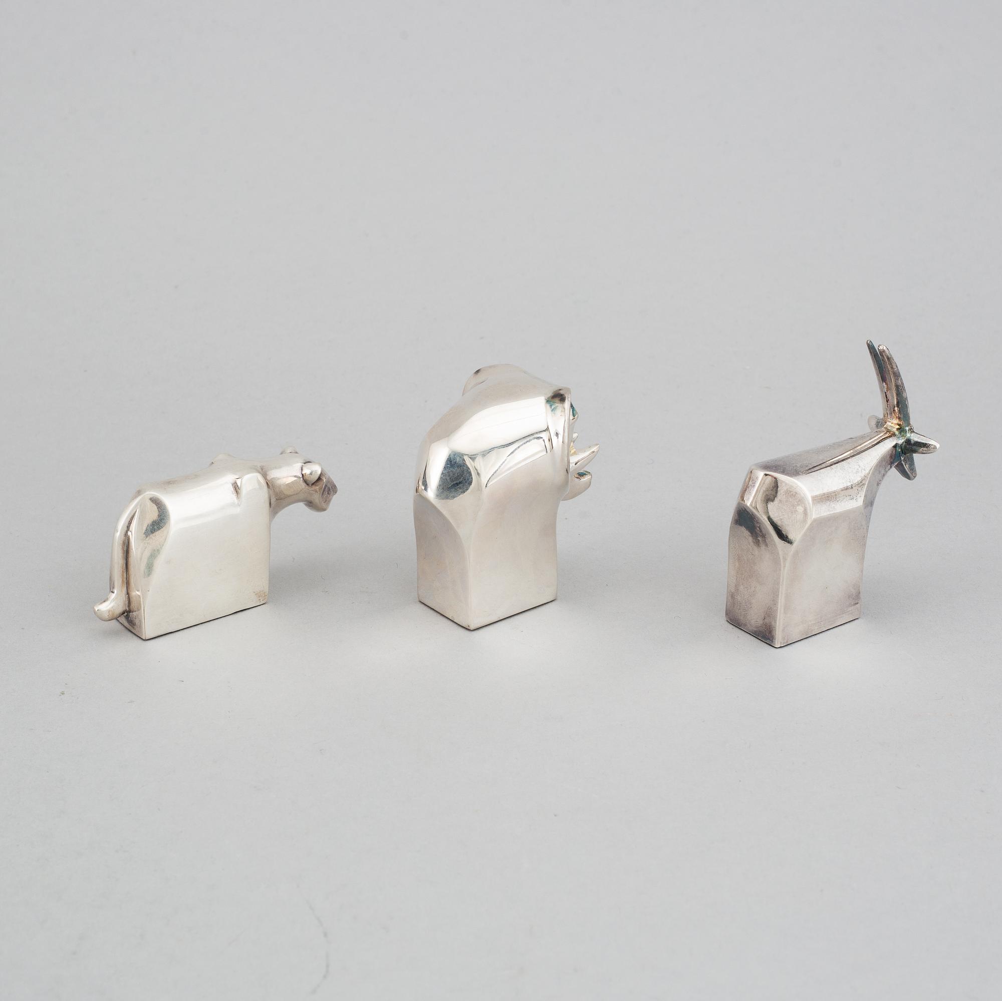 Gunnar Cyrén, figuriner, 3 st. Silverpläterad zink. Dansk Designs, Japan.