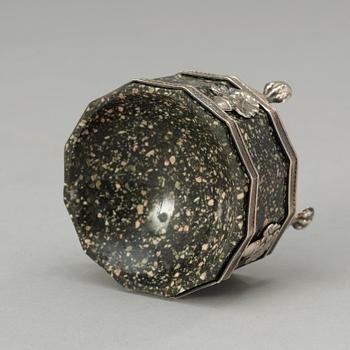 A Swedish Empire porphyry and silver salt by A. P. Lindström 1836.