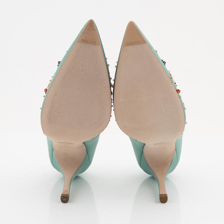 Miu Miu, a pair of embellished satin pumps, size 37.