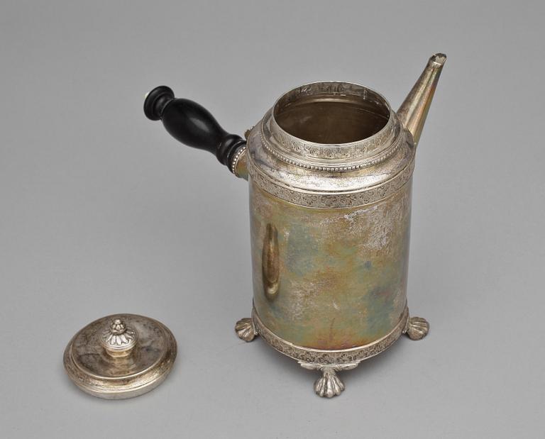 KAFFEKANNA, silver, gustaviansk, Alexander Prytz, Strängnäs, 1791. Tot vikt ca 729 g.
