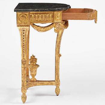 A Gustavian carved giltwood console table, Stockholm, late 18th century.