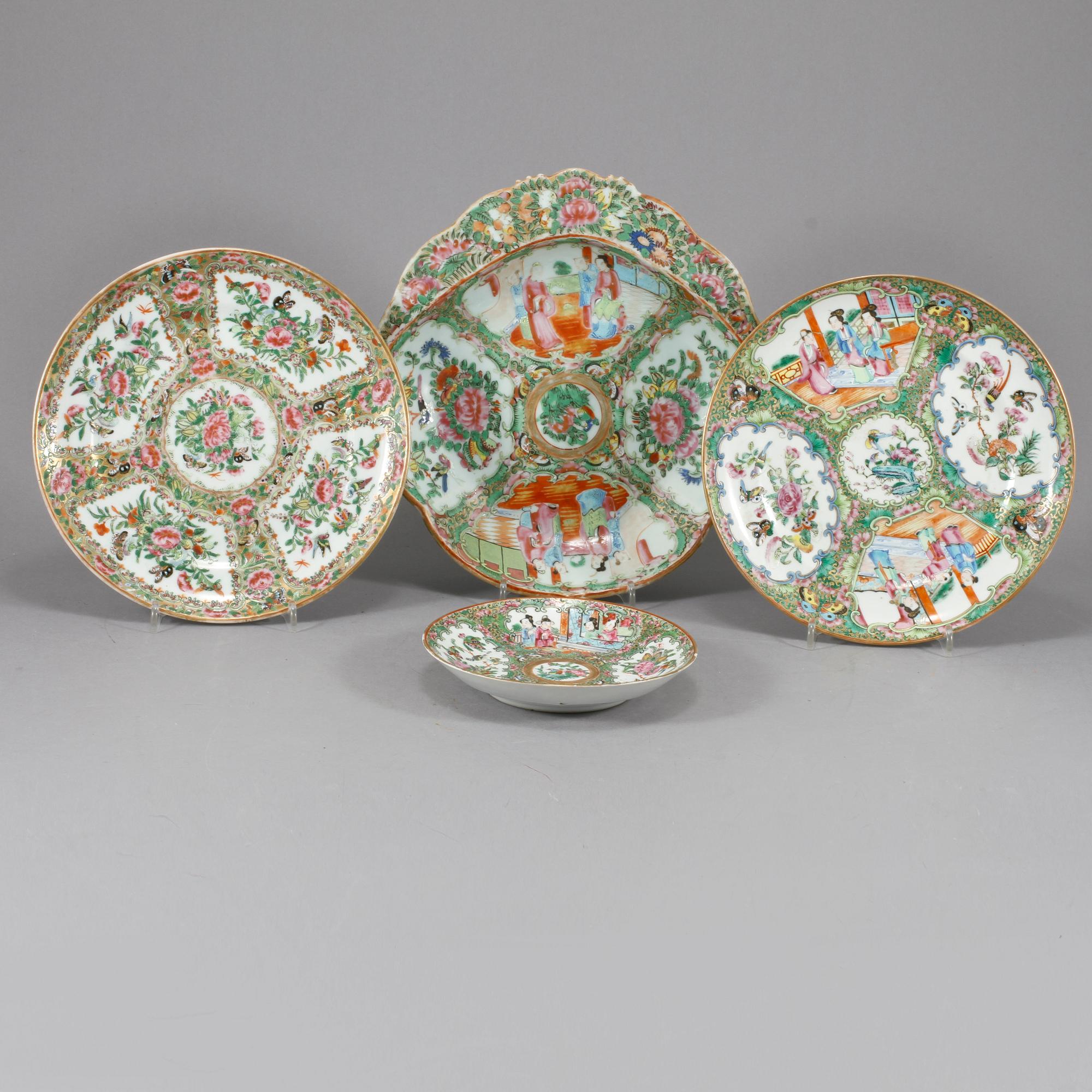 TALLRIKAR, 4 st, porslin, Kanton, Kina, 1900-tal.