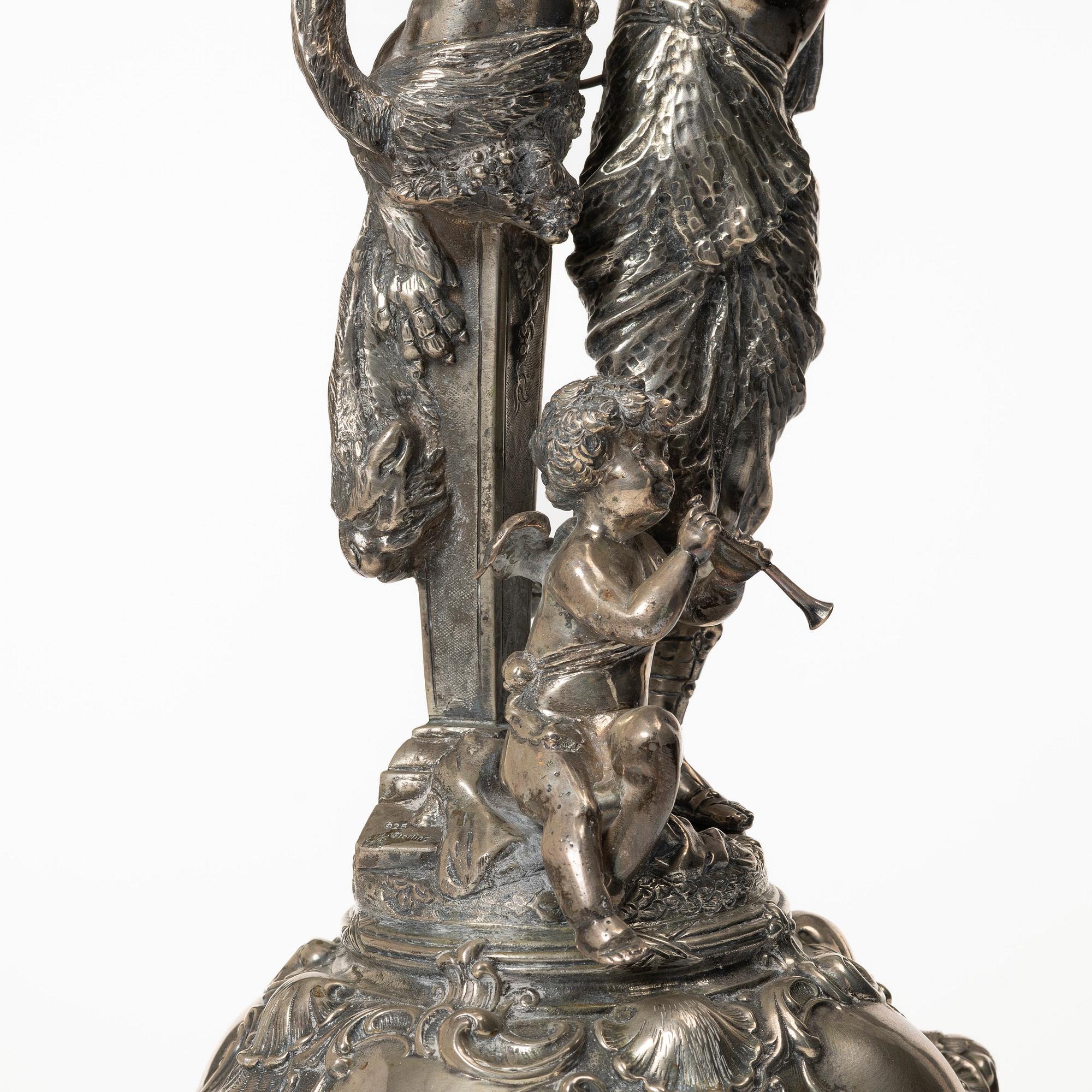 A silver and glass Rococo style centerpiece, Lale Silverware & Co Ltd, Istanbul, Turkey, 20th century.