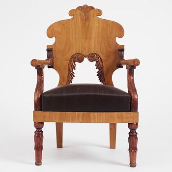 A Russian Nicholas I mahogany armchair, 1820's-30's.