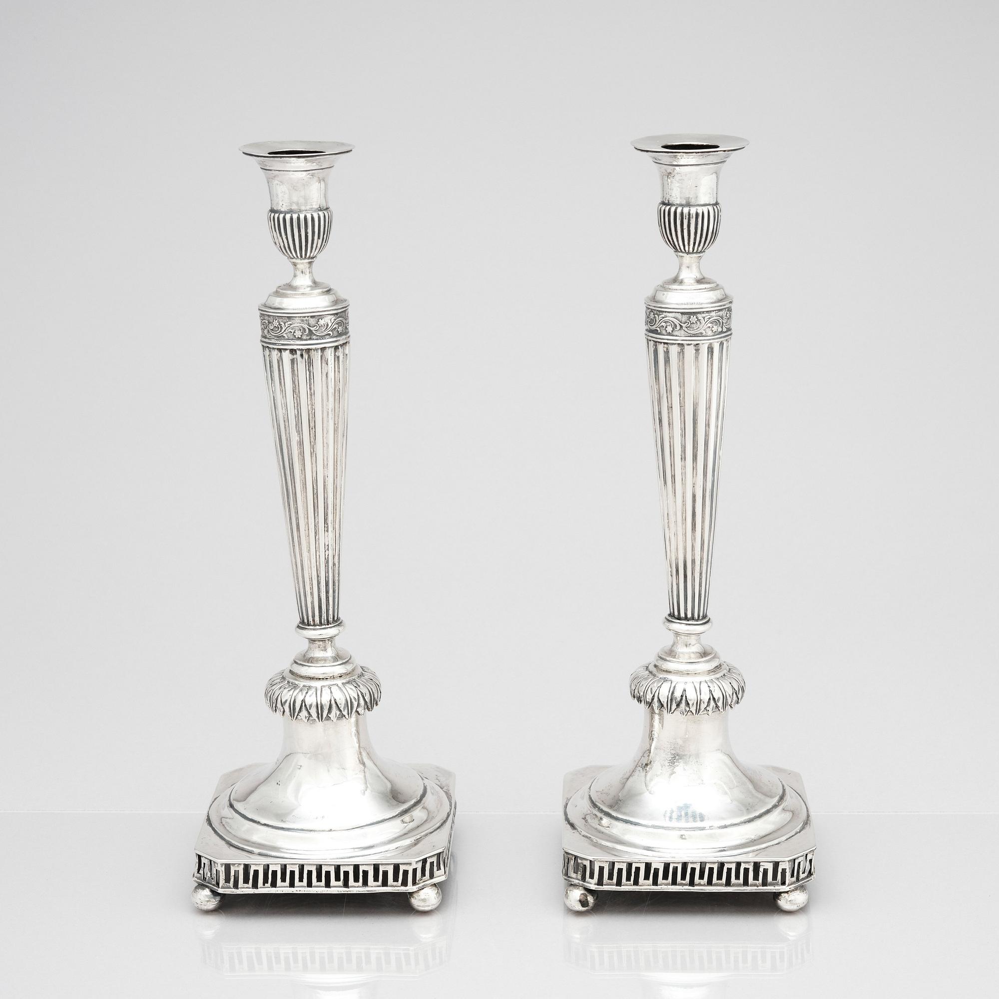 Jacob Hallardt, ljusstakar, ett par, Stockholm 1811, silver, sengustavianska.