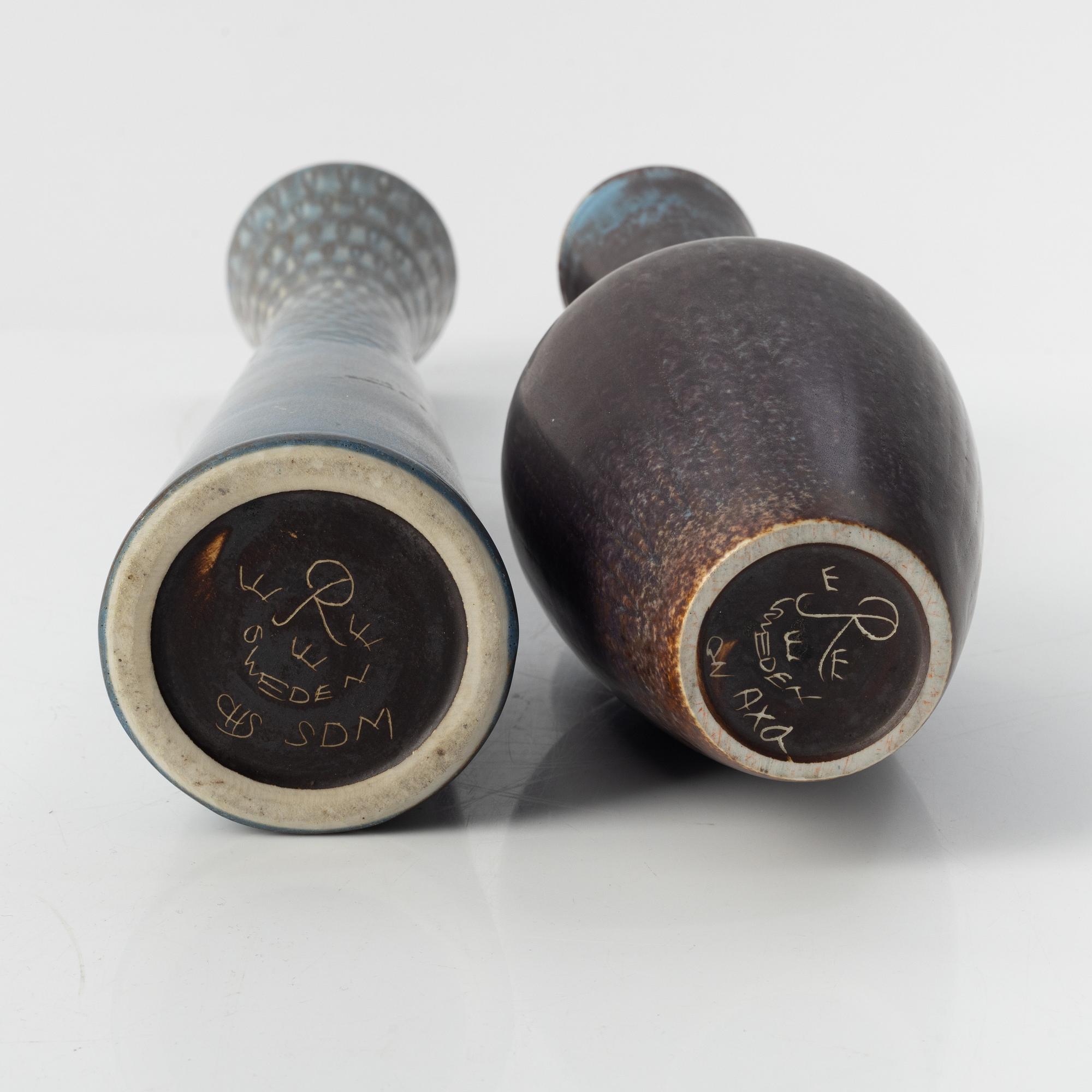 Carl-Harry Stålhane, a stoneware vase, Rörstrand, and Gunnar Nylund, a stoneware vase, Rörstrand.