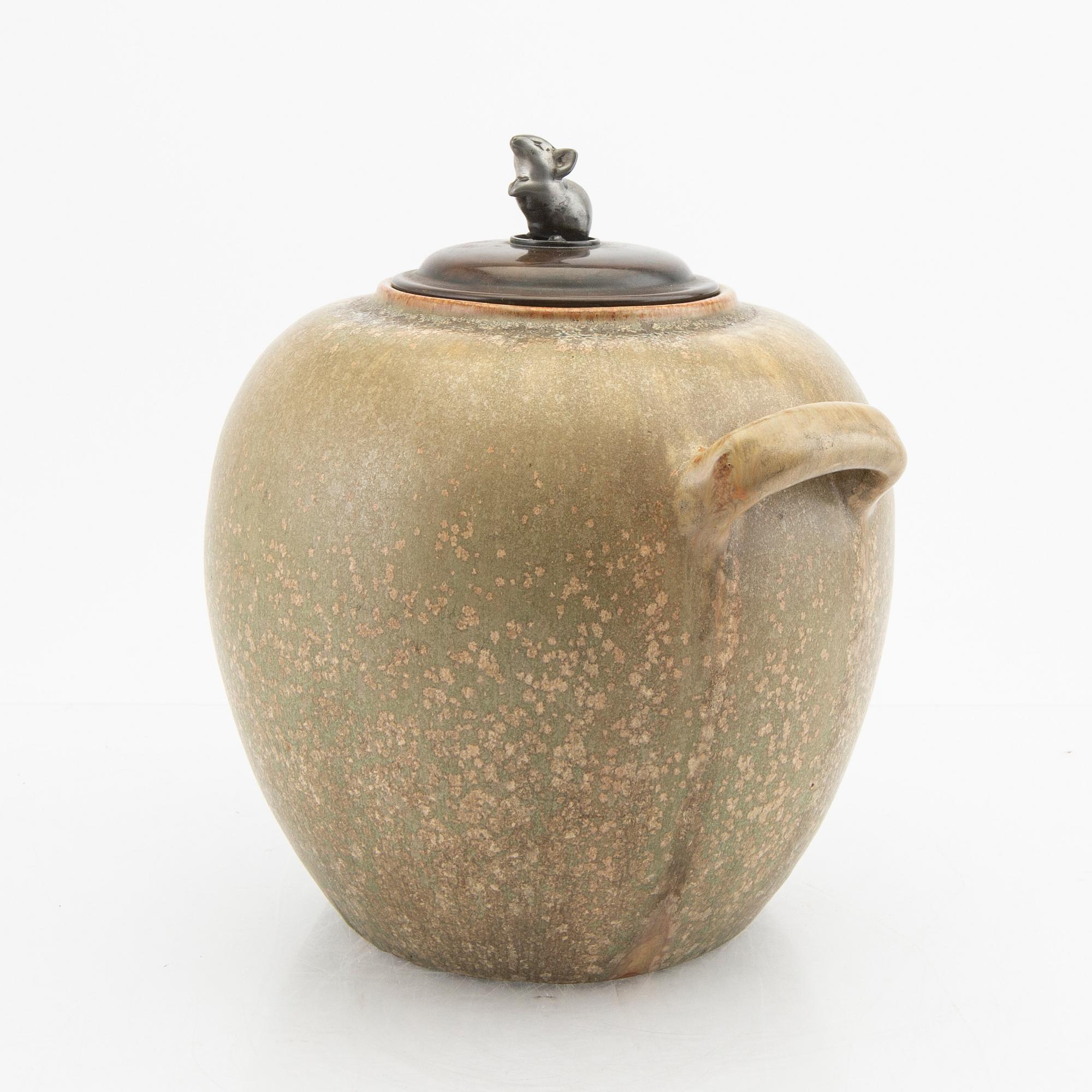 Patrick Nordström, a stoneware urn with bronze lid Royal Copenhagen dated 27-4 1922.