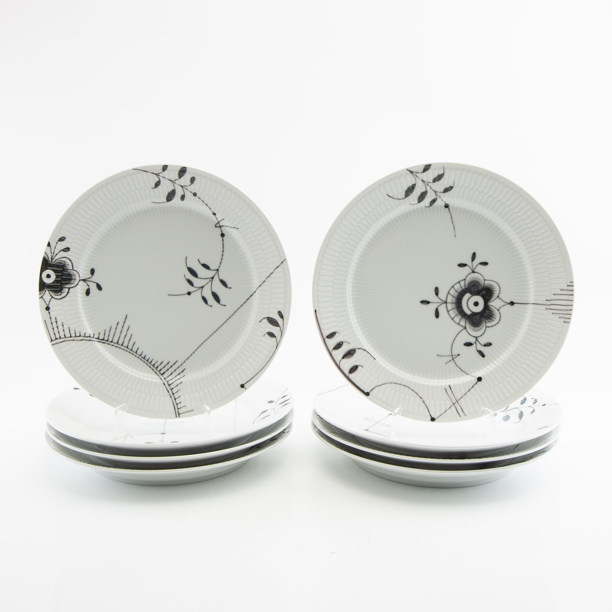 Plates, 8 pcs, porcelain, "Black Fluted Mega," Royal Copenhagen, Denmark.