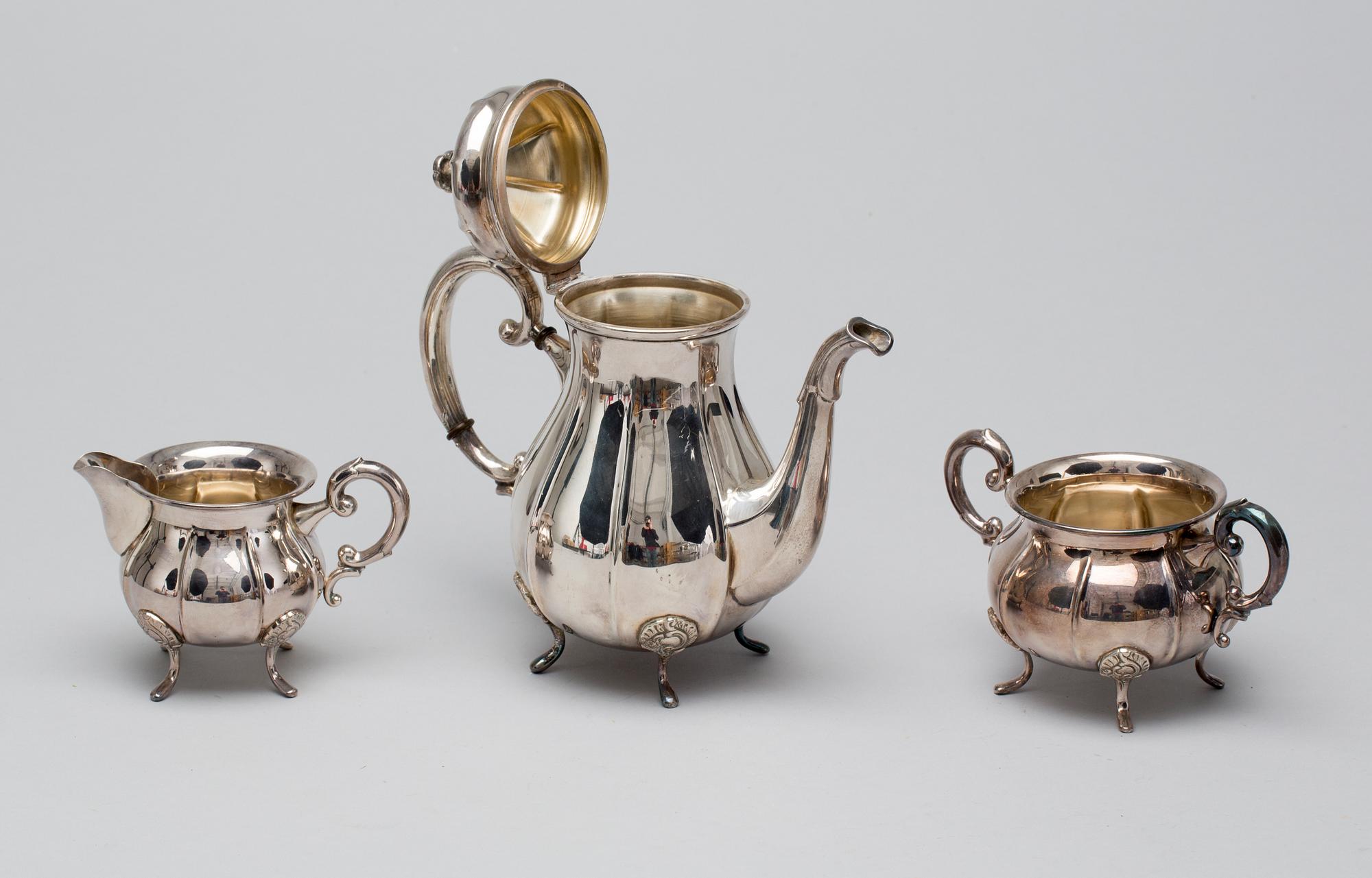 KAFFESERVIS, 3 delar, silver, svenska importstämplar.