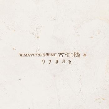 A German silver tray, mark of M.H. Wilkens & Söhne, Austrian import mark, retailer mark of V. Mayers Söhne, 1891-1901.