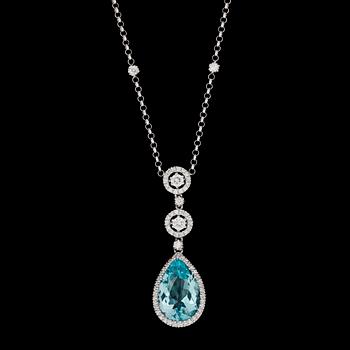 311. A blue topas and brilliant cut diamond pendant, tot. app. 0.75 cts.