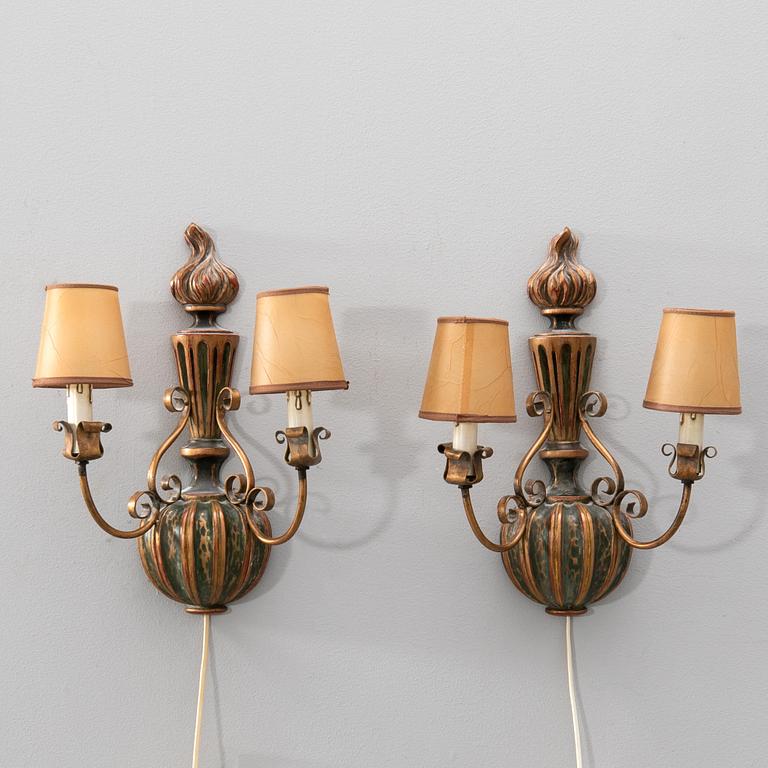 Bengt H Jönsson, wall sconces 1 pair, baroque style first half of the 20th century.