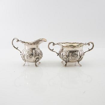 Cream jug and sugar bowl, silver, Swedish import marks, Rococo style, first half of the 20th century.