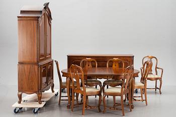 MATSALSMÖBEL, 10 delar rokokstil, Blomstermåla möbelfabrik.