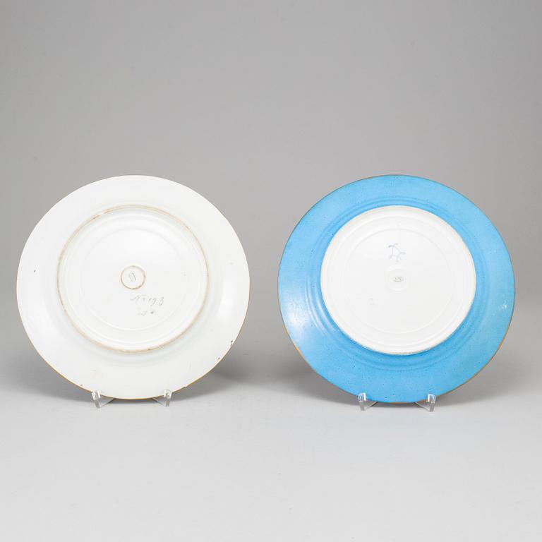 A pair of French porcelain plate, one with Sevrès like mark, early 20th century.