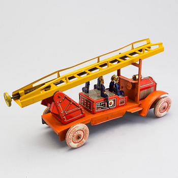 A tinplate Distler fire truck, Germany, 1930s.