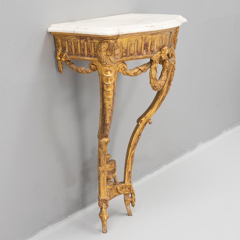 A presumably Danish Louis XVI giltwood and marble console table, late 18th century.