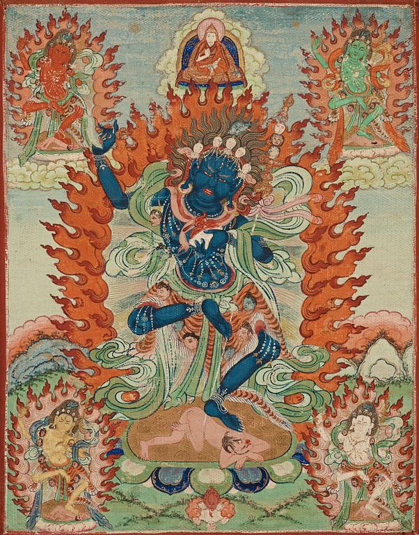 A Tibeto-Chinese Tsagli of Vajravarahi in her black fierce-full form, 19th Century.