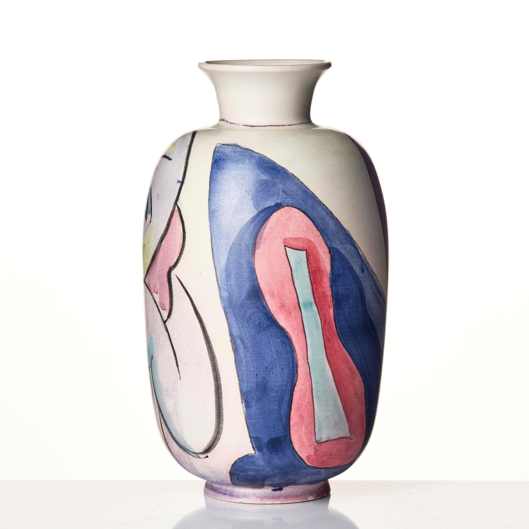 Isaac Grünewald, a painted stoneware vase, Rörstrand, Sweden, 1944.